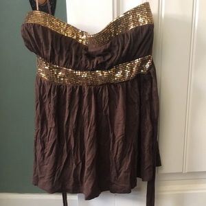 Brown and gold sequin tube top